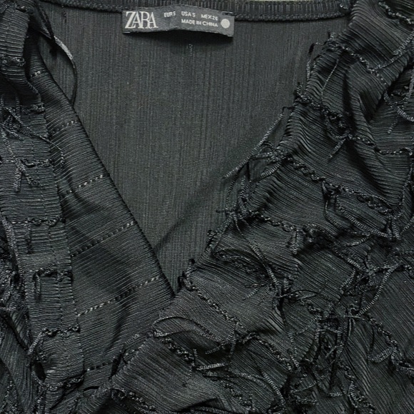 ZARA Black Textured Fringe Bodysuit Sleeveless V-Neck Women’s Small - Picture 6 of 10